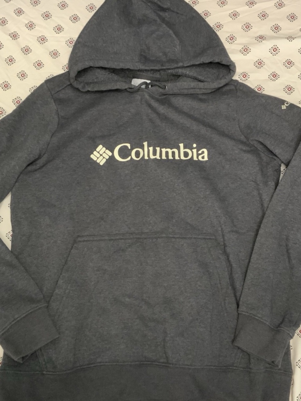 Columbia Black Hoodie Women's Large Logo Pockets Grey Sweatshirt Top Activewear